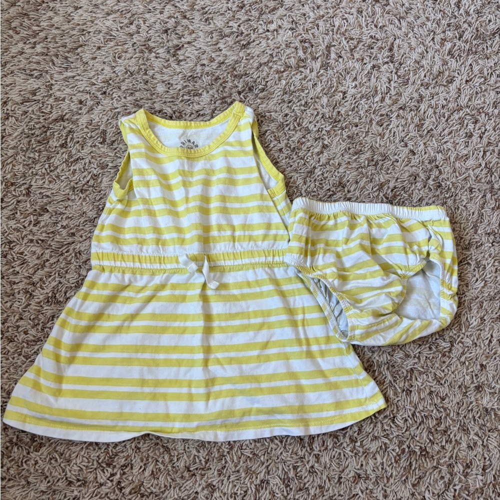 Primary Yellow and White Striped Tank Dress with Bloomers
